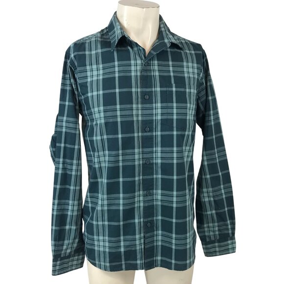 MOUNTAIN HARDWEAR - MEN'S MEDIUM - BLUE PLAID LONG SLEEVE COTTON BLEND SHIRT - Picture 1 of 7